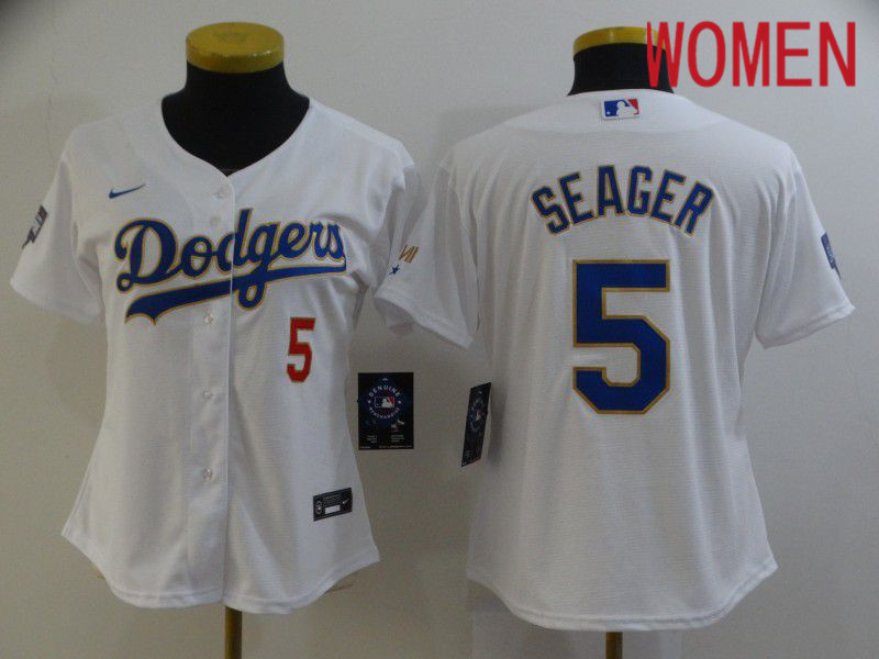 Women Los Angeles Dodgers #5 Seager White Game 2021 Nike MLB Jersey1